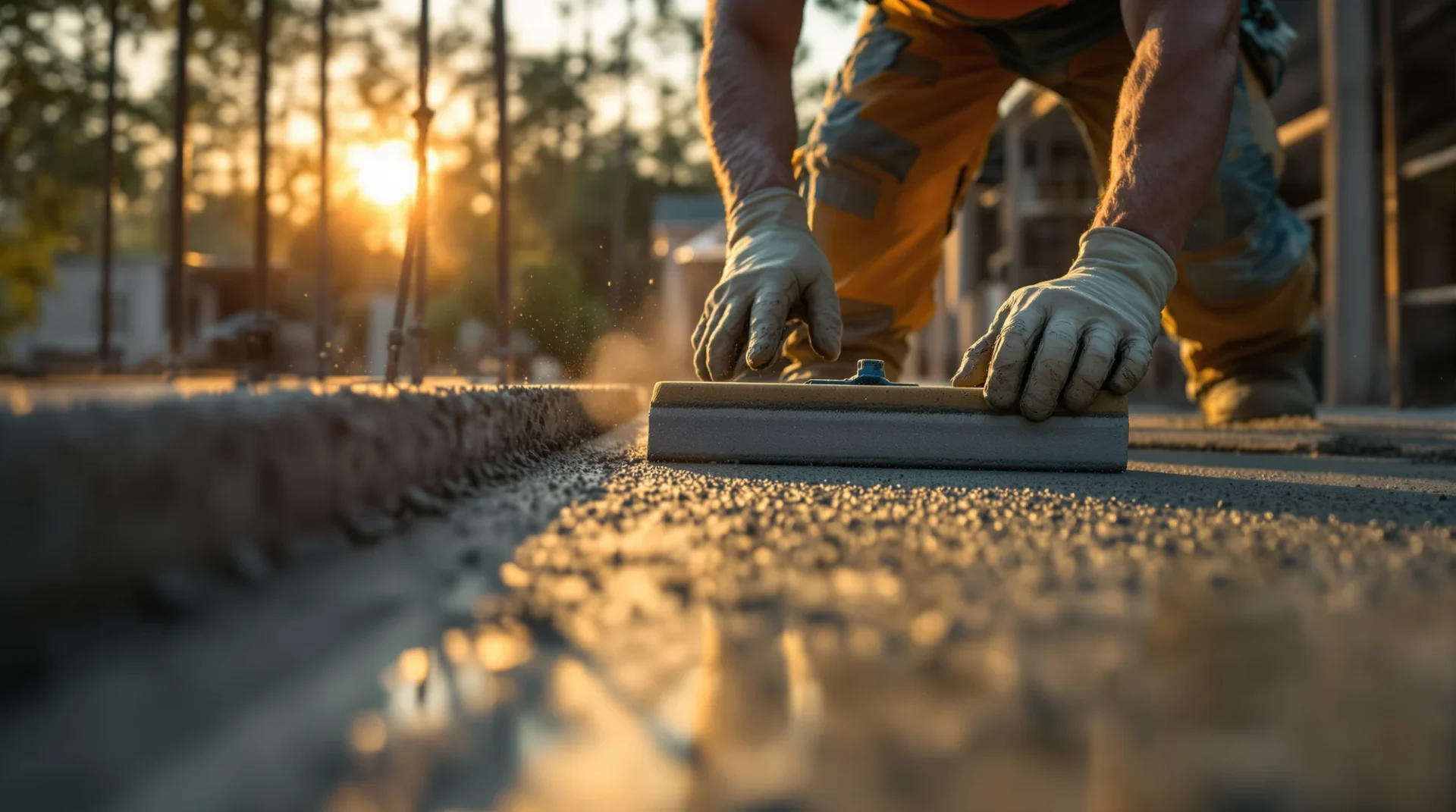 CIT Concrete crew finishing a concrete pour at golden hour in the Atlanta area