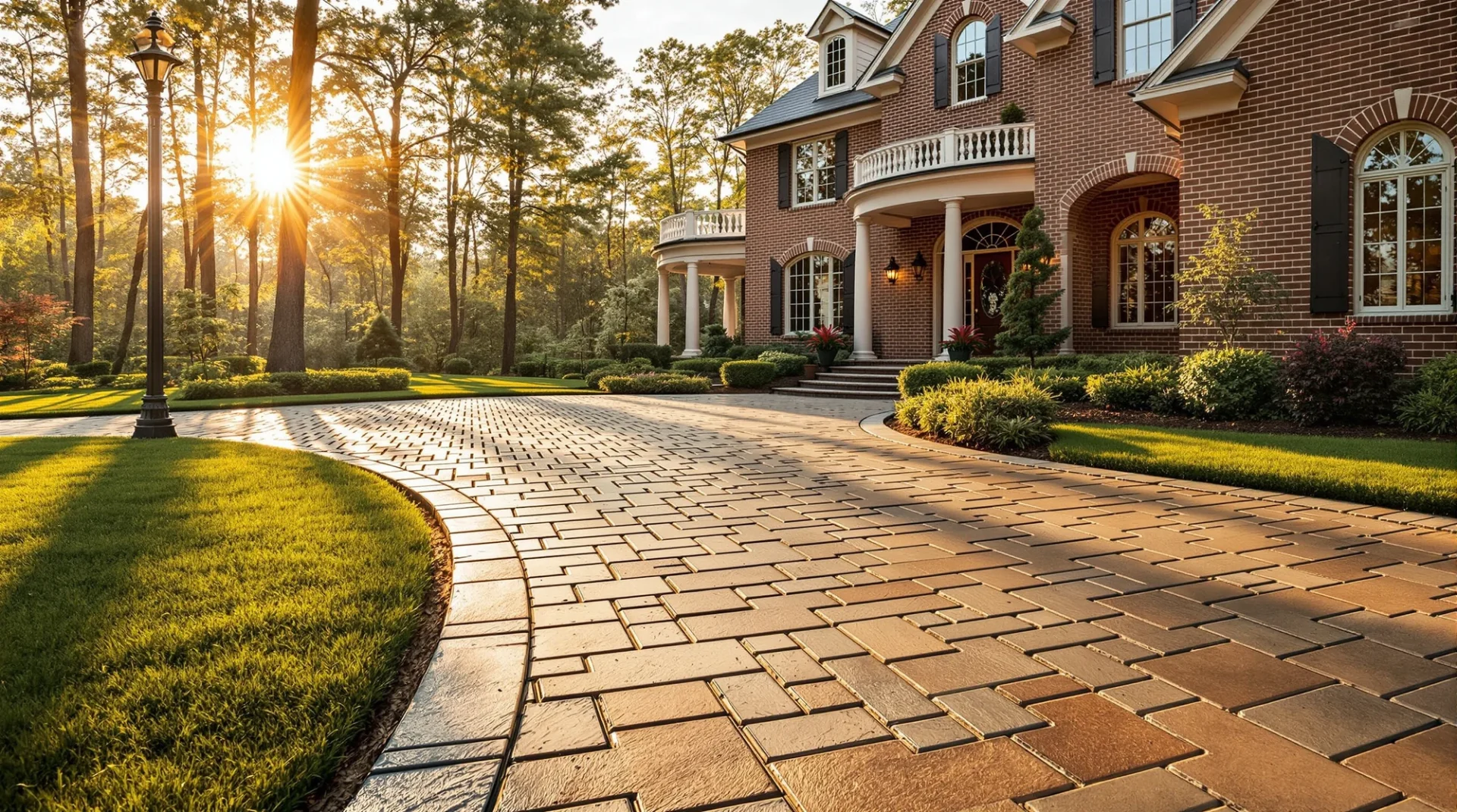 Decorative stamped concrete driveway at an upscale Atlanta-area home by CIT Concrete in Johns Creek GA