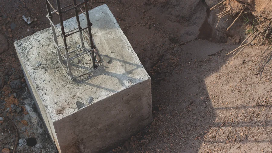 Concrete foundation footing with rebar reinforcement