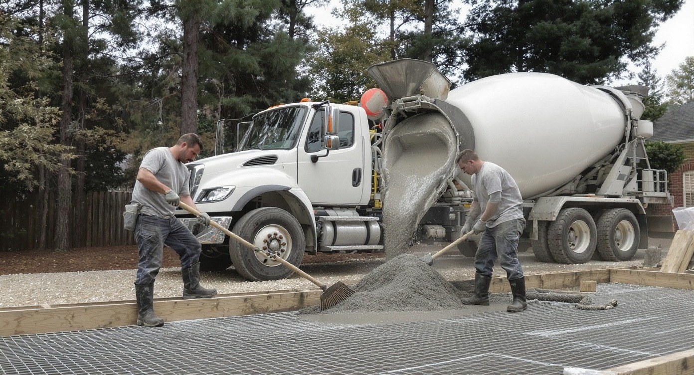 CIT Concrete crew pouring and finishing a concrete slab in Johns Creek